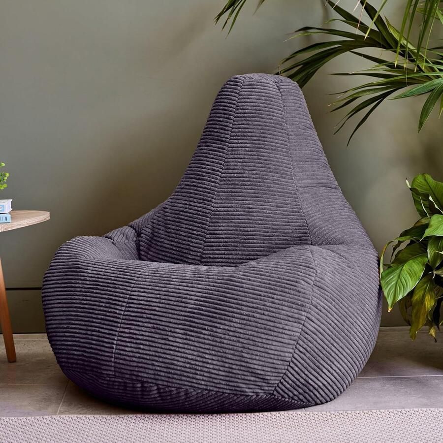 Zitzak Donkergrijs Corduroy voor Volwassenen Ergonomische Fauteuil voor Slaapkamer en Woonkamer