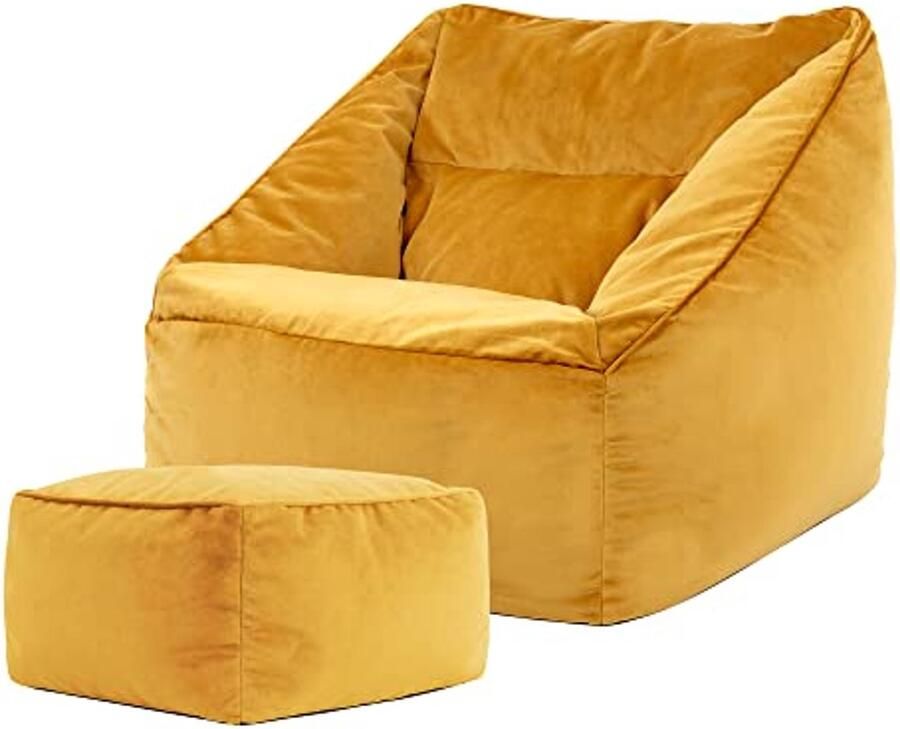 Zitzak fauteuil met hocker Geel fluweel Zitzak voor volwassenen Zitzak woonkamer