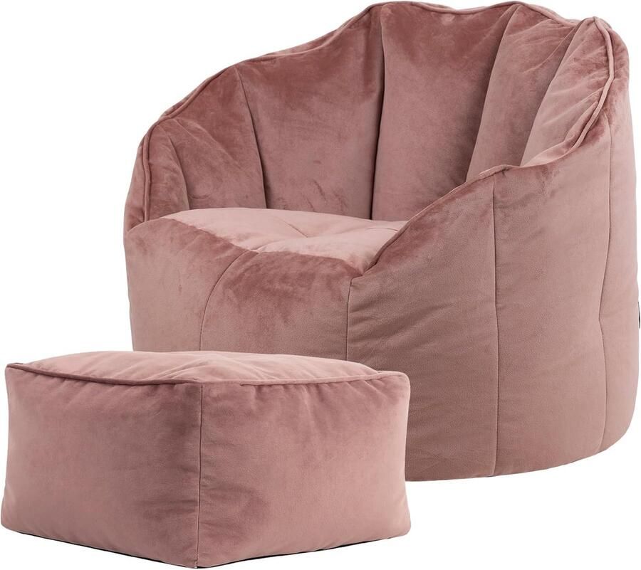Zitzak Fauteuil met Hocker Roze Fluwelen Stoel voor Woonkamer en Slaapkamer