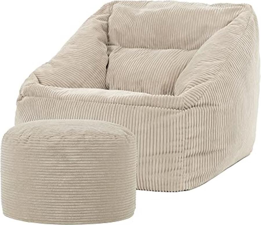 Zitzak Fauteuil met Voetensteun Beige Corduroy Voor Woonkamer en Slaapkamer