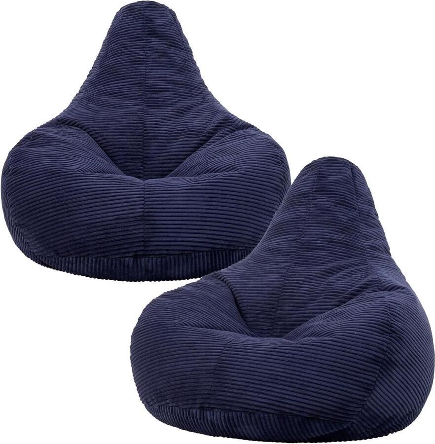 Zitzak Fauteuil Set van 2 Marineblauw Corduroy Ergonomisch en Draagbaar voor Woonkamer en Slaapkamer