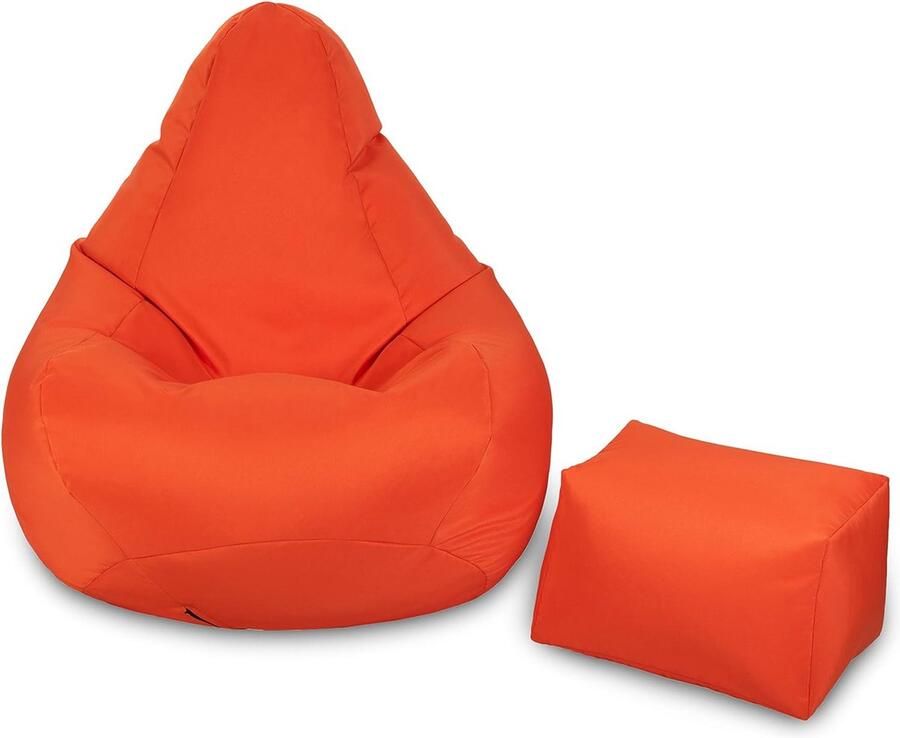 Zitzak Gamer Stoel Binnenshuis Buitenshuis Woonkamer Zitzak Waterbestendig Ergonomisch Ontwerp Voor Lichaamssteun (Oranje Zitzak + Voetenbank)