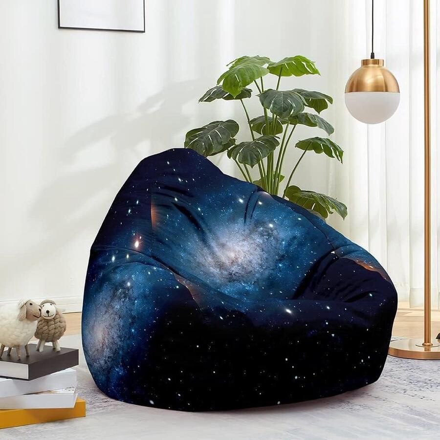 Zitzak hoes zonder vulling Gaming zitzak stoel voor volwassenen premium zitzak stoel met hoge rug knuffeldier speelgoed opslag 3D-print sterrenhemel luie bank 100x120cm Galaxy