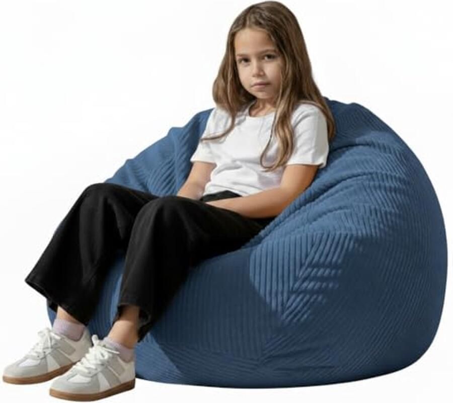 Zitzak Hoezen voor Kinderen en Volwassenen Wasbare Ultra Zachte Corduroy met Stevige Rits Klein 32x28 Blauw