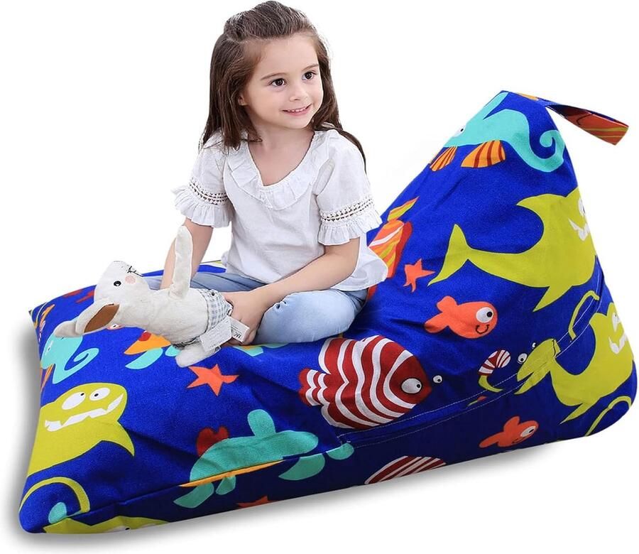 Zitzak met opbergruimte voor knuffels kinderspeelgoedorganizer met handvat premium zitje voor kinderen en volwassenen comfortabele ligstoel