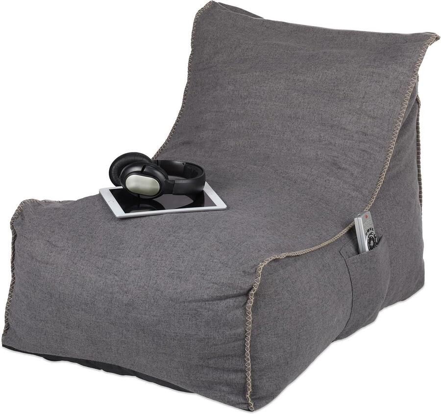 Zitzak met rugleuning XXL voor volwassenen zacht zitkussen met schuimstof vulling grijs vloerkussen