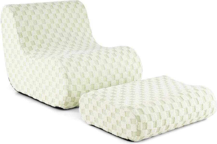 Zitzak met Voetenbank – Comfortabele Teddyfluwelen Stoel met Elastische Spons Antislip Onderkant en Machinewasbare Hoes Groen