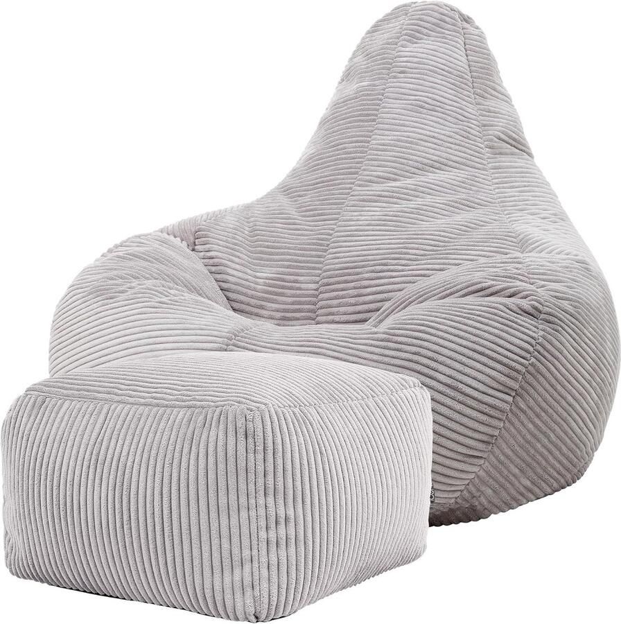 Zitzak met Voetenbank in Grijs Corduroy Ergonomische Fauteuil voor Woonkamer en Slaapkamer