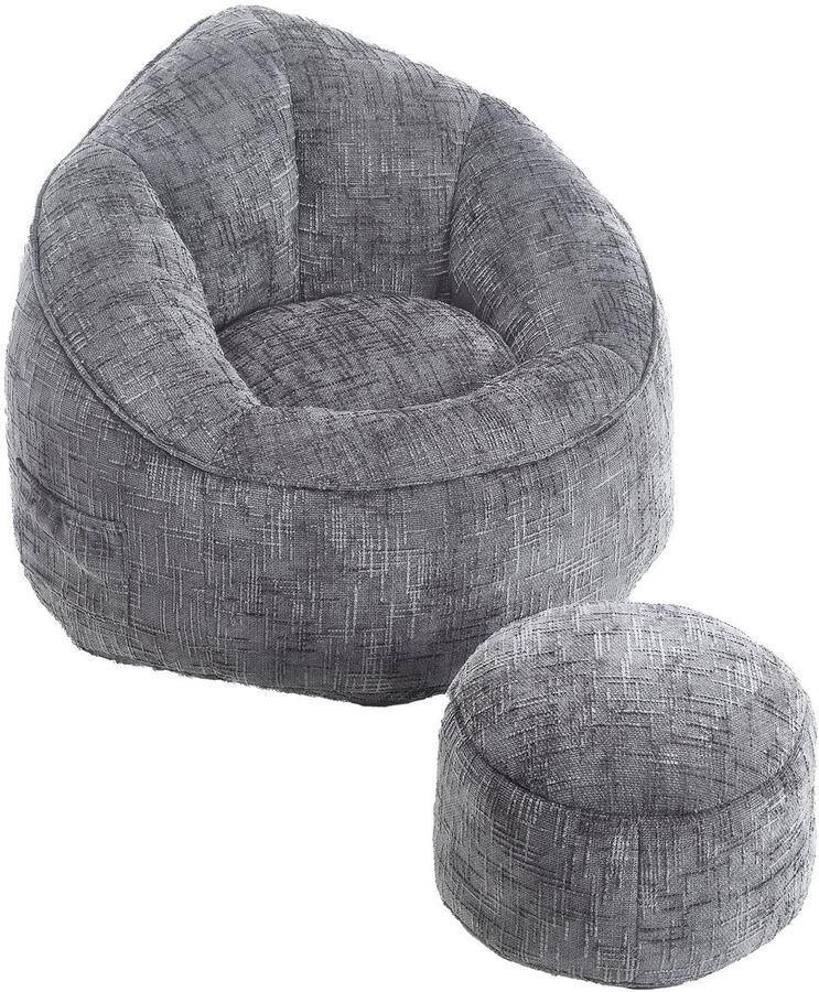 Zitzak met Voetensteun Loungestoel met Hoge Druk Schuimvulling Beanbag Ergonomisch Ontwerp Chenille Stof – 89x88x76 cm Grijs