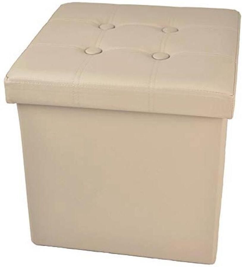 Zitzak Opbergdoos Voetenbank Poef Ruimte Besparen Dubbel Gebruik 50 x 50 x 50 cm Beige