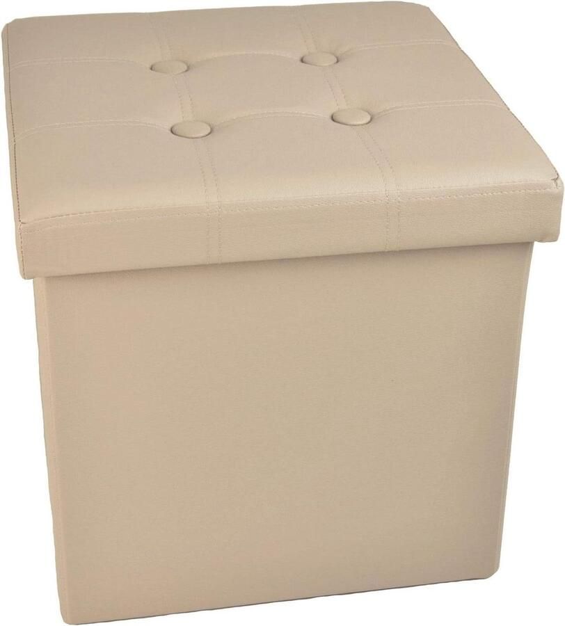 Zitzak Opbergdoos Voetenbank Poef Ruimte Besparen Dubbel Gebruik 50 x 50 x 50 cm Beige - Foto 2