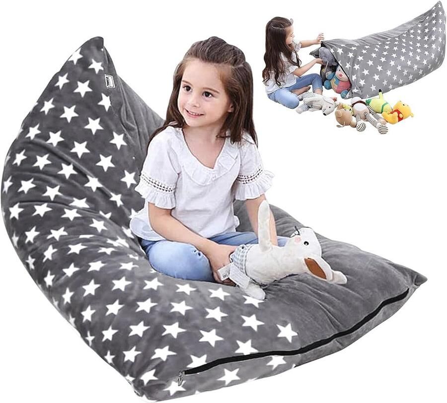 Zitzak-stoelhoes extra groot speelgoed knuffeldier opslag organizer voor kinderen jongeren en volwassenen alleen overtrek (B)