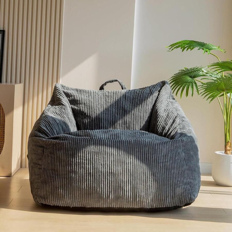 Zitzak van corduroy XL voor volwassenen en tieners met schuimvulling Groot formaat voor de woonkamer Comfortabele Lazy Chair (koolgrijs)