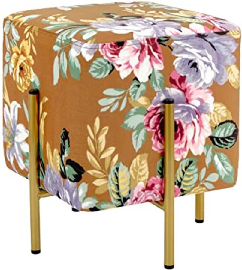 Zitzak voetensteun en kruk fluwelen zitting bloemenprint bruin accent 33 x 33 x 38 cm