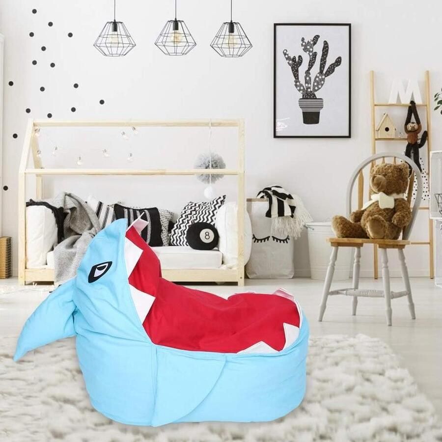 Zitzak voor extra grote Haai knuffelopslag Zitzak stoelen Zacht pluche speelgoedorganisator Pluizige loungebank voor kinderen en volwassenen Zitten en slapen Blauw