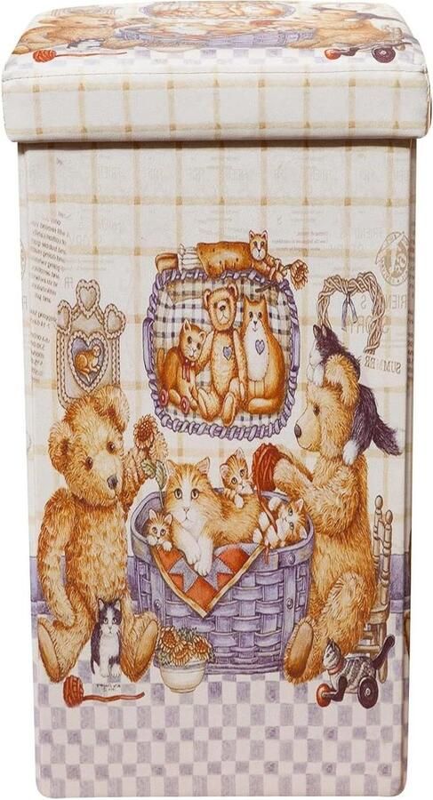 Zitzak voor kinderen en volwassenen 33 x 60 x 33 cm hersluitbare opbergdozen met deksel vierkant met decoratie