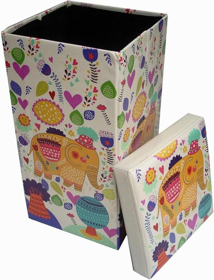 Zitzak voor kinderen en volwassenen 33 x 60 x 33 cm hersluitbare opbergdozen met deksel zitzak vierkant met decoratie