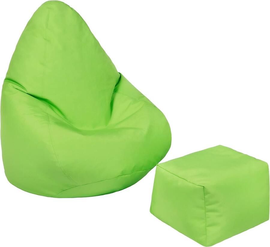 Zitzak voor kinderen gamerstoel waterbestendig voor binnen en buiten woonkamer beanbag ergonomisch design voor lichaamsondersteuning (limoen zitzak + voetenbank)