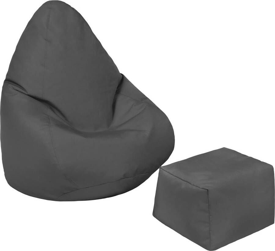 Zitzak voor kinderen gamerstoel waterbestendige meubels voor binnen en buiten woonkamer Bean Bag zitting ergonomisch design voor lichaamsondersteuning (donkergrijs zitzak + voetenbank)