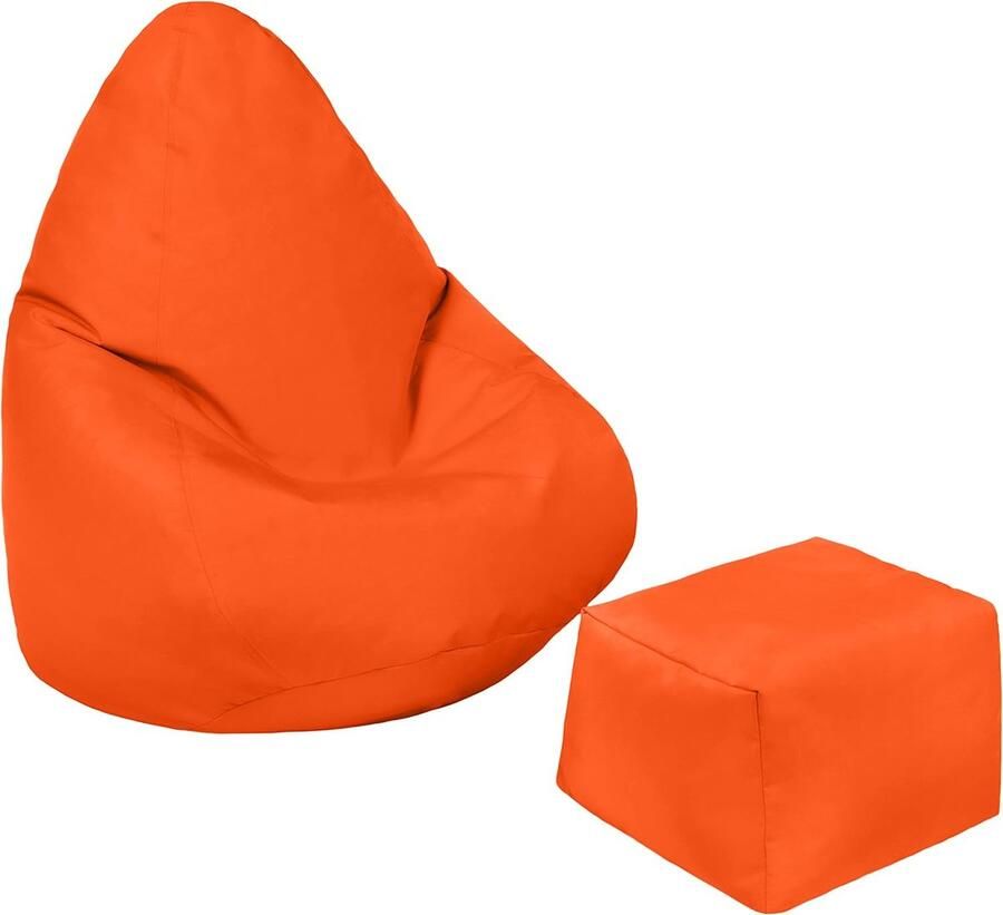 Zitzak voor kinderen gamerstoel waterbestendige meubels voor binnen en buiten woonkamer Bean Bag zitting ergonomisch design voor lichaamsondersteuning (oranje zitzak + voetenbank)