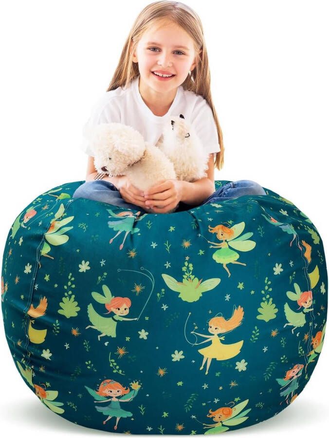 Zitzak voor kinderen speelgoed knuffeldier opslag grote maten knuffeldieren opslag voor meisjes en jongens opbergorganizer opslag kinderkamer (alleen tas) groene bloemenfee