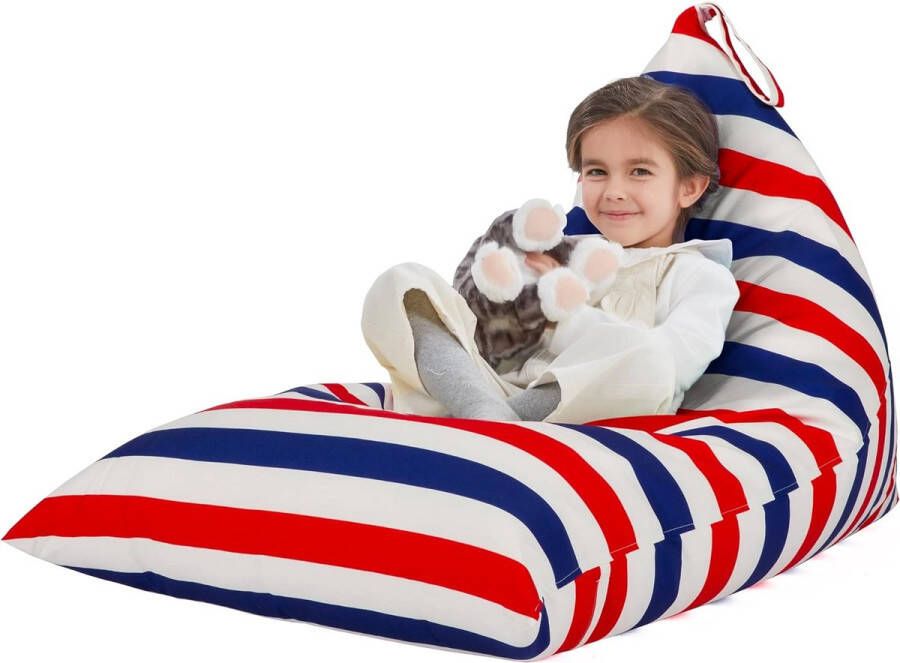 Zitzak voor knuffeldieren alleen voor kinderen en volwassenen extra grote zitzak zonder vulling pluchen dierenhouder en organizer hoogwaardig canvas 250 l (rode en blauwe strepen)