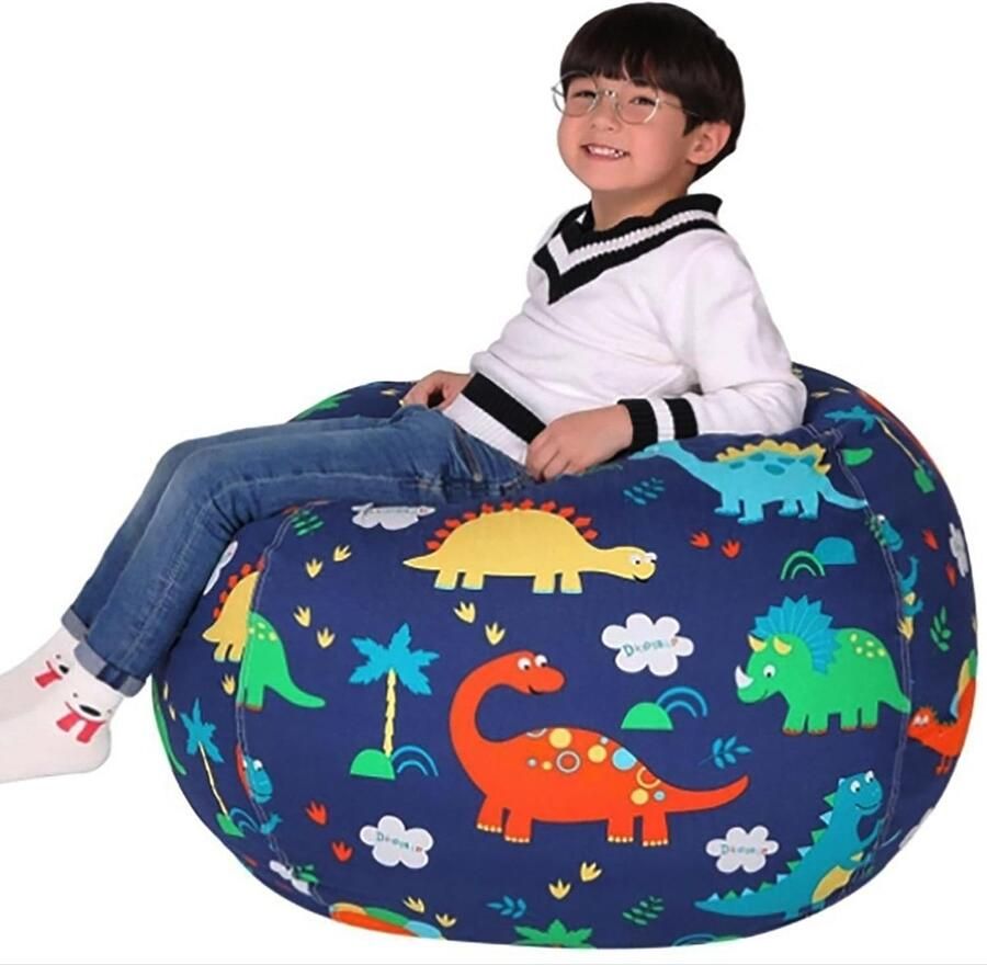 Zitzak voor speelgoed en opbergtas in blauw – Zacht pluche zitzak voor kinderen om knuffels en poppen te organiseren