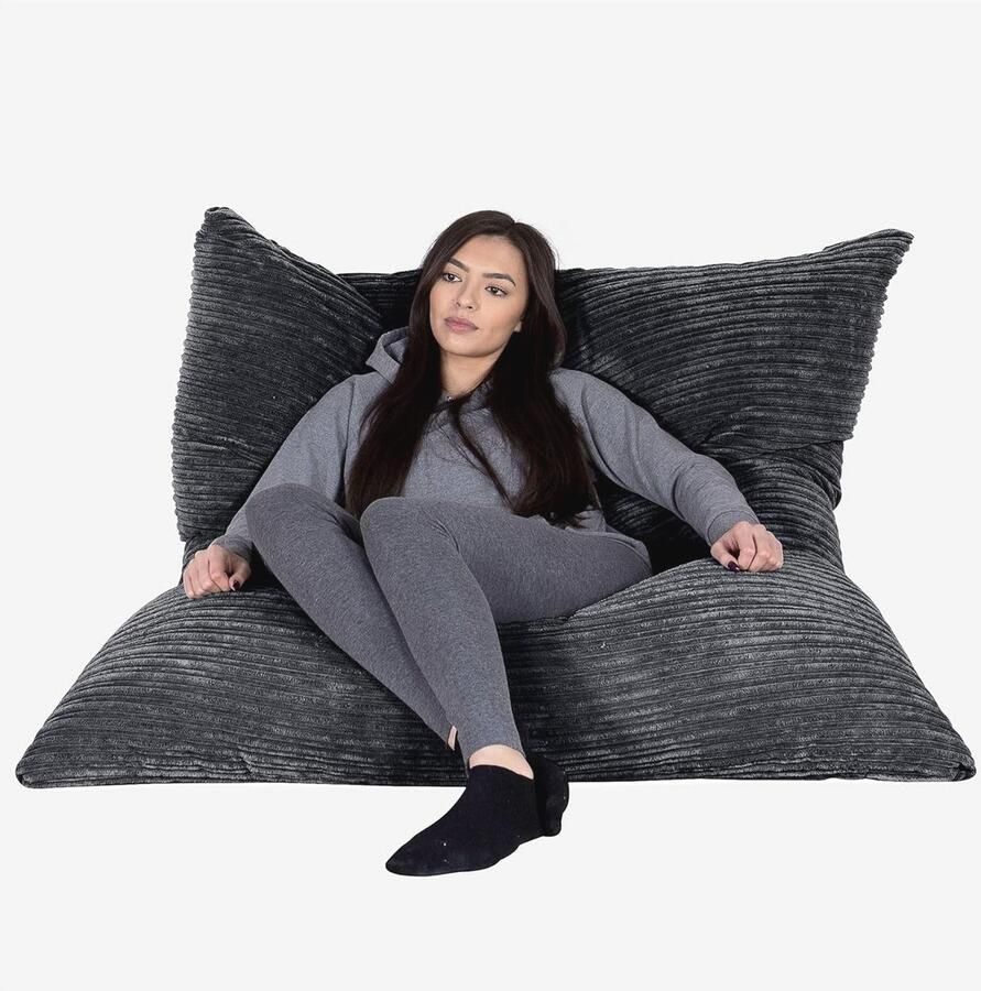 Zitzak XXL Vloerkussen Poef Corduroy Zwart voor Ontspanning en Comfort