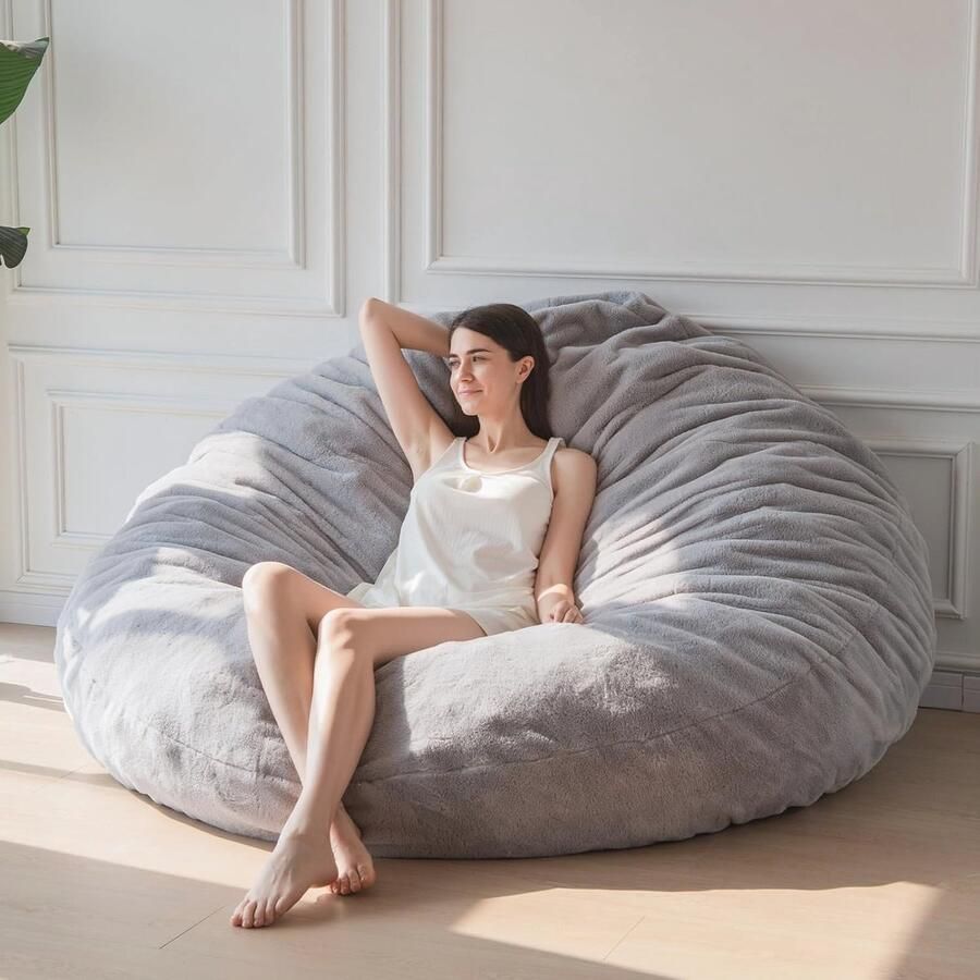 Zitzakbed Converteerbaar Zitzak en Bed in Eén voor Volwassenen Comfortabele Pluche Bank (Grijs 180 x 180 cm)