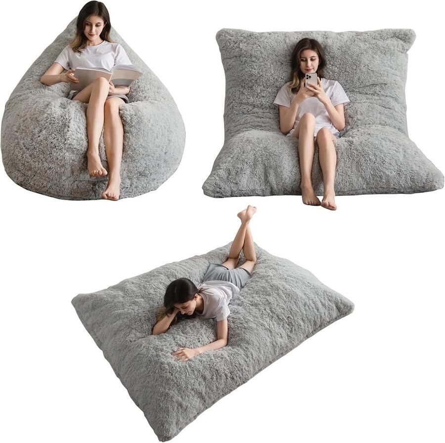 Zitzakbed voor Volwassenen Comfortabele Zitzakstoel en Grote Bank met Imitatiebont Ideaal voor Woonkamers en Gastenkamers