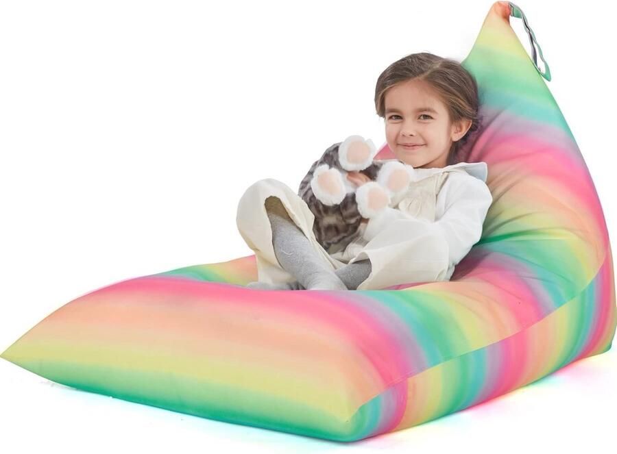 Zitzakhoes voor knuffeldieren Extra grote pluche opslag en organizer Comfortabele speelgoedhouder met regenboogstrepen