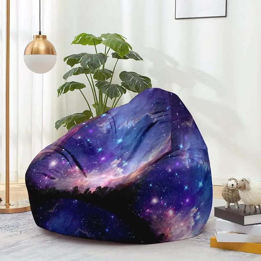 Zitzakhoes zonder vulling voor volwassenen en kinderen Premium gamezitzakstoel met hoge rug en sterrenhemelprint Voor speelgoedopslag (80 x 90 cm)