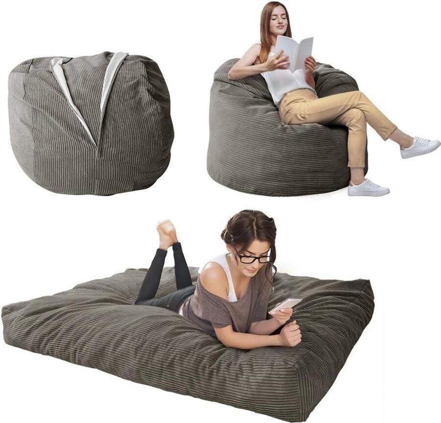 Zitzakstoel converteerbare stoel antraciet vol zachte microvezelbekleding