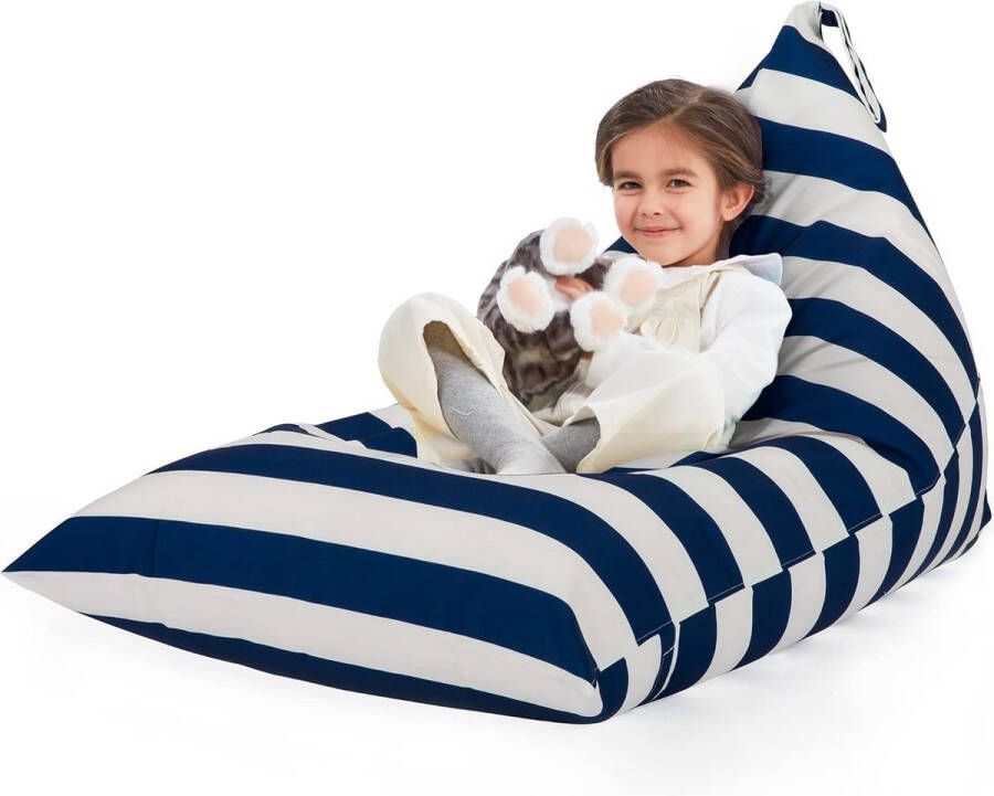 Zitzakstoelhoes voor kinderen en volwassenen extra grote zitzak zonder vulling knuffelhouder en organisator premium canvas 250L (blauwe en witte strepen)