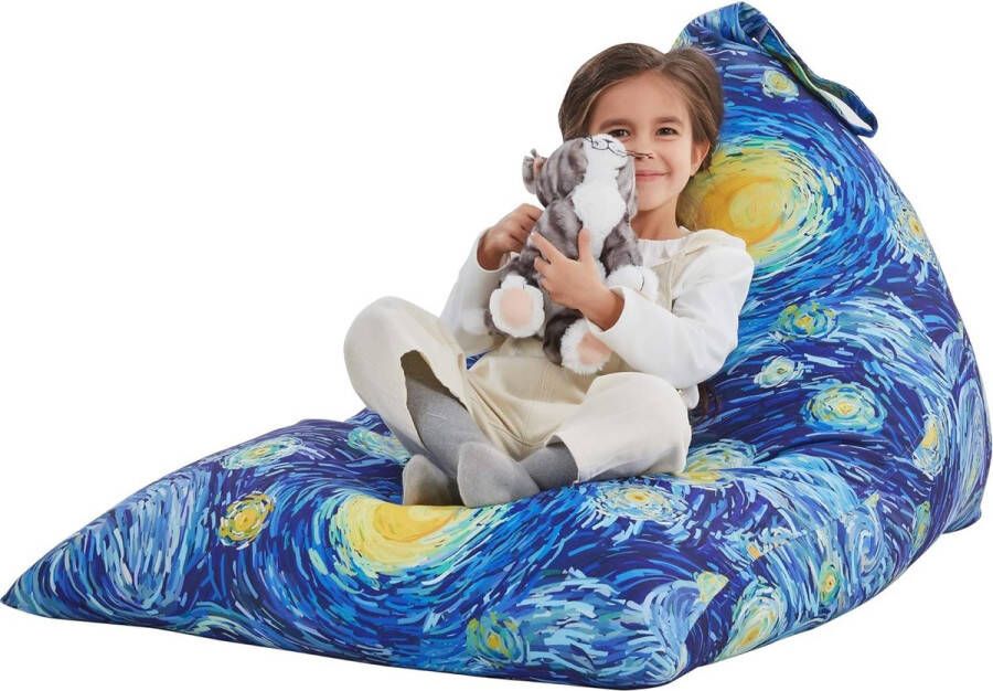 Zitzakstoelhoes voor kinderen en volwassenen extra grote zitzak zonder vulling knuffelhouder en organisator premium canvas 250L (Sterrennacht)