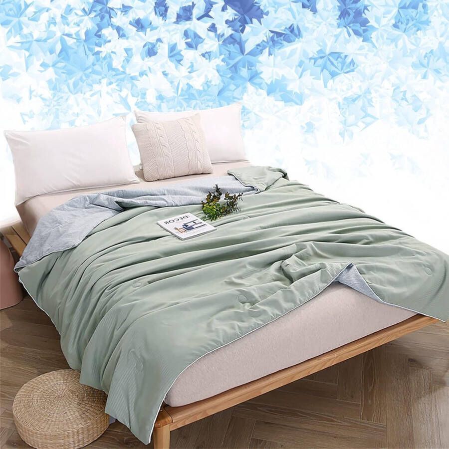 Zomerdekbed van katoen en microvezel dun dekbed 150 x 200 cm voor eenpersoonsbed zomerdekbed zonder hoes te gebruiken licht en zacht zomerdeken omkeerbaar design groen en grijs