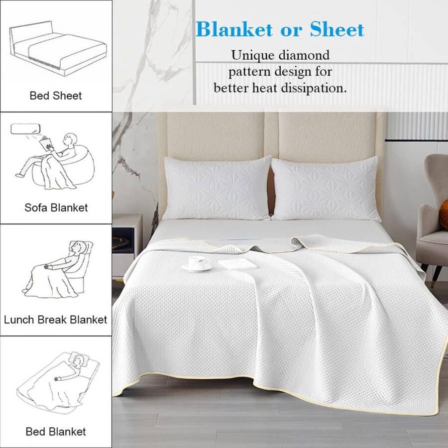 Zomerdeken 150 x 200 cm koeldeken voor tweepersoonsbed zweetabsorberend en ademend verkoelende deken houdt de hele nacht fris wit