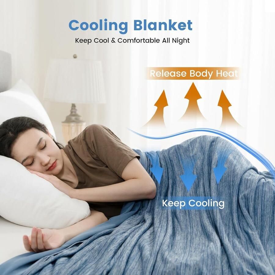 Zomerdeken koeldeken 150 x 200 cm dubbelzijdige koeldeken om te slapen zelfkoelend dun zomerdeken licht verkoelend zomerdeken ademend koeldeken mens voor bed bank reizen blauw