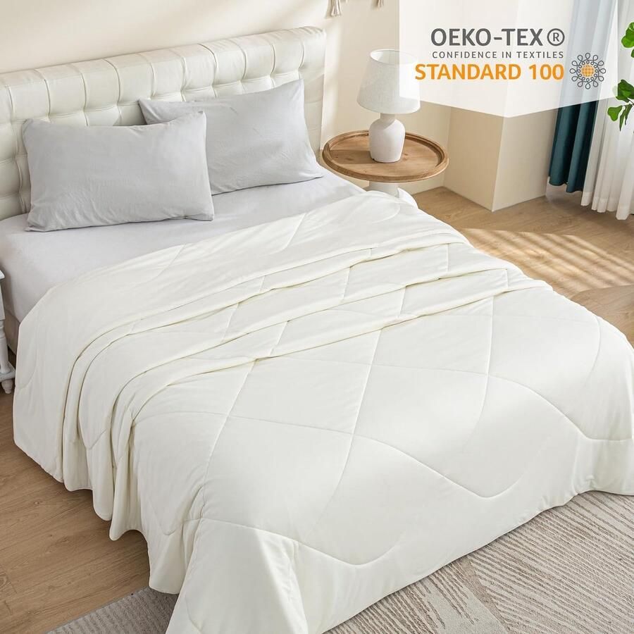 Zomerdeken verkoelende stof dubbelzijdig 100% nylon licht ademend voor bed bank ivoor 155 x 220 cm machinewasbaar