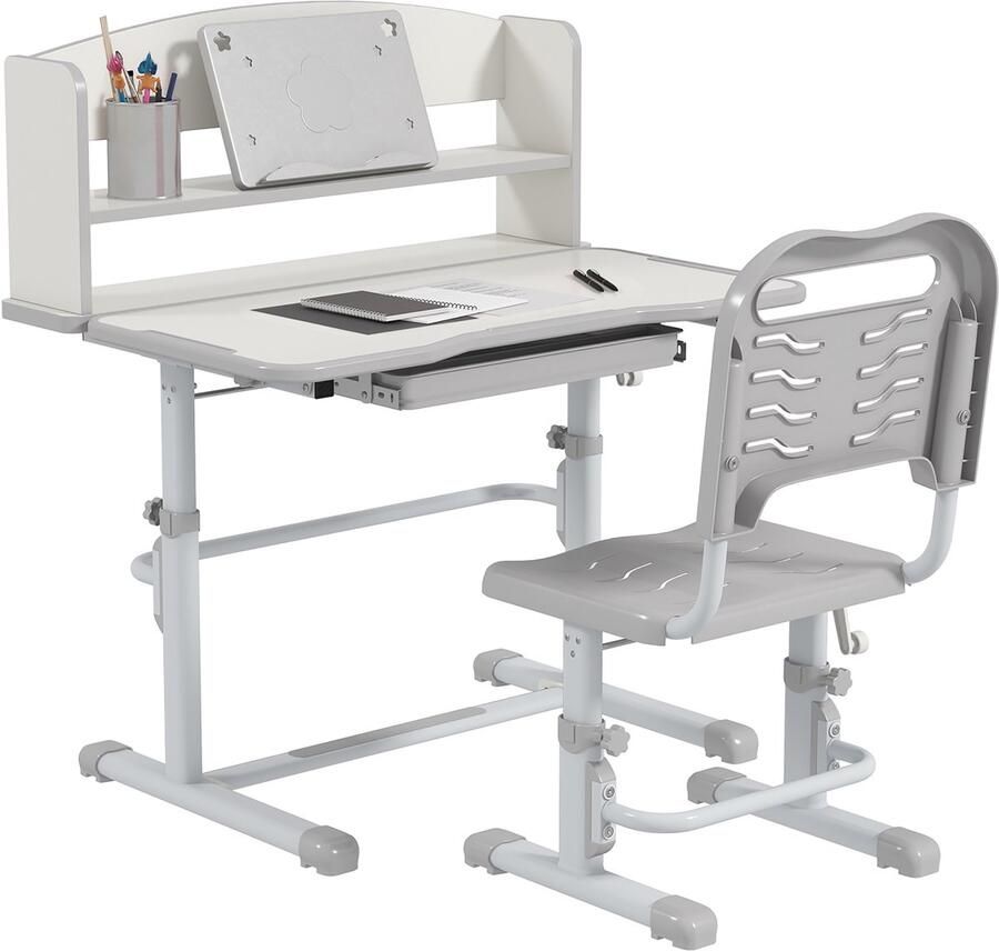 ZONEKIZ Kinderbureau en stoelset Staal 80x54 5x104cm Grijs