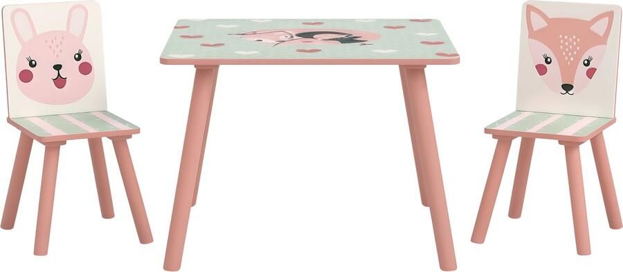 ZONEKIZ Kindertafel en stoelenset MDF 60x60x44cm Roze