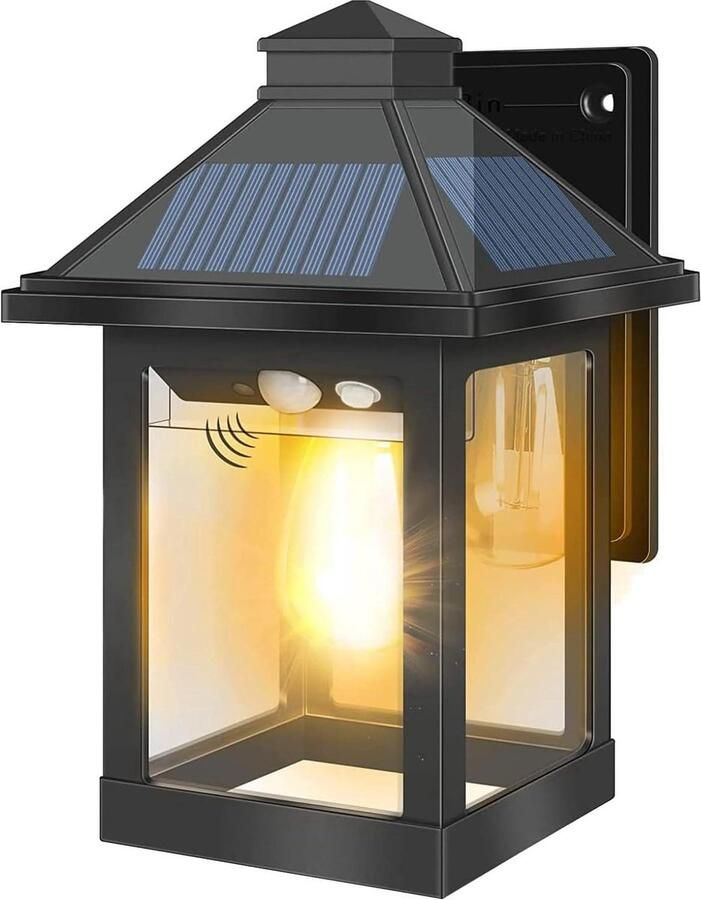 Zonne-energie Lantaarn Buiten Vintage Wandlamp met Bewegingsmelder 1 stuk