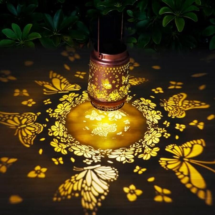 Zonne-energie Lantaarn voor Buiten 2 Stuks IP65 Waterdicht Auto Aan Uit LED Warmwit Staande Lamp voor Balkon Gazon en Tuin