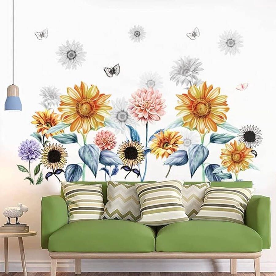 Zonnebloem muursticker tuin bloemen muursticker vlinder bloem muursticker voor woonkamer slaapkamer kantoor bank achtergrond huis wanddecoratie