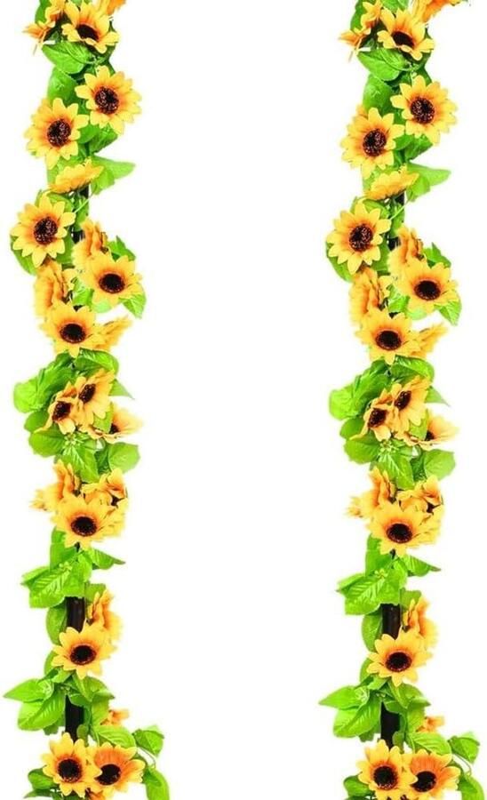 Zonnebloem slinger 2 stuks kunstmatige bloemen voor bruiloft decoratie en tafel achtergrond 78 FT opknoping wijnstokken met groene bladeren