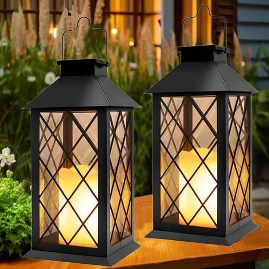 Zonnelantaarns voor buiten set van 2 grote hangende zonnelantaarns IP44 waterdichte tafellamp voor balkon en terras