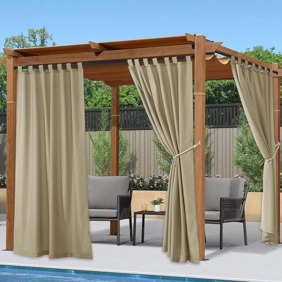 Zonnezeil buiten gordijnen met lussen waterdicht balkon paviljoen waterafstotend 2 stuks 132 x 213 cm mokka