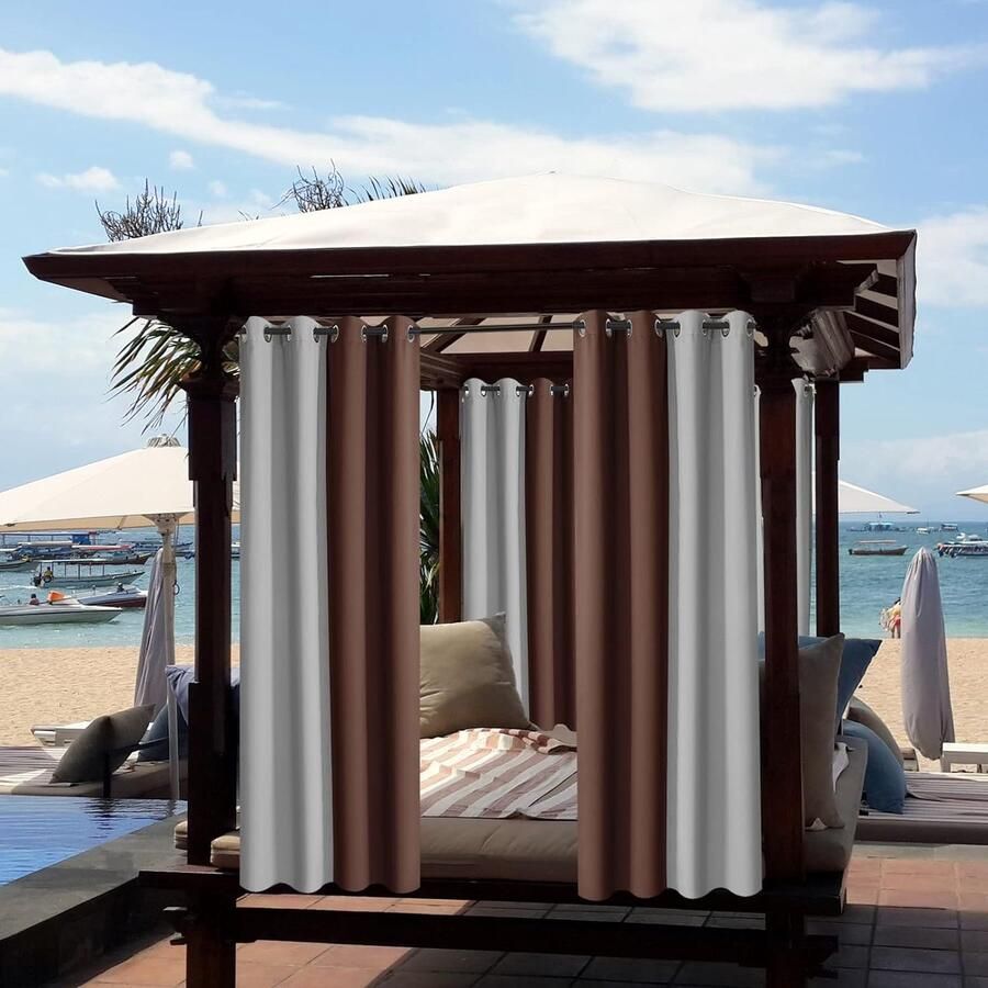 Zonnezeil voor buiten 2 stuks 132 x 275 cm lichtgrijs naden kastanjebruin