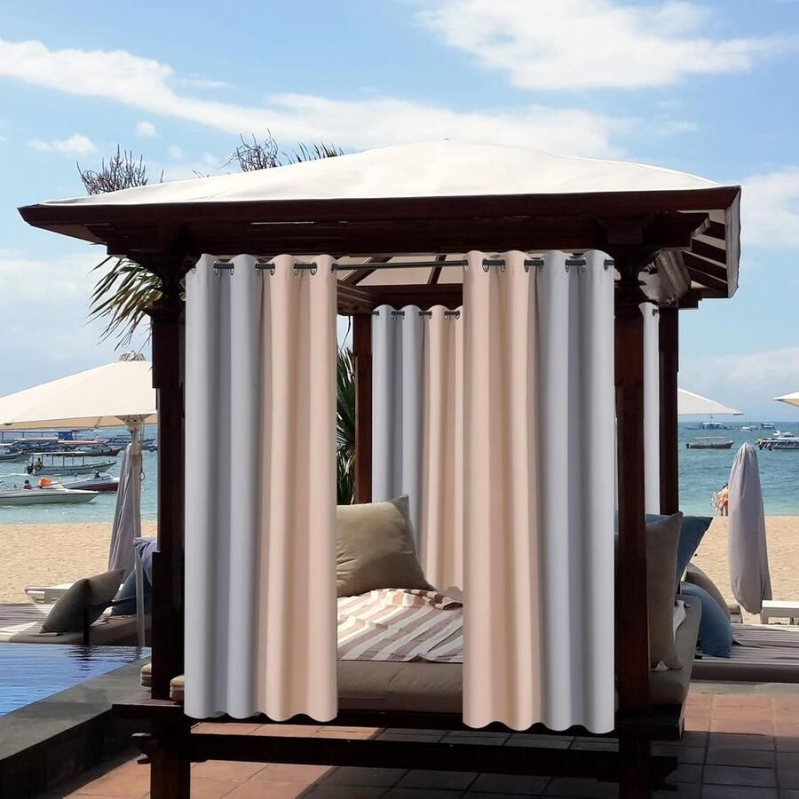 Zonnezeil voor buiten (2 stuks 132 x 213 cm lichtgrijs naden beige)