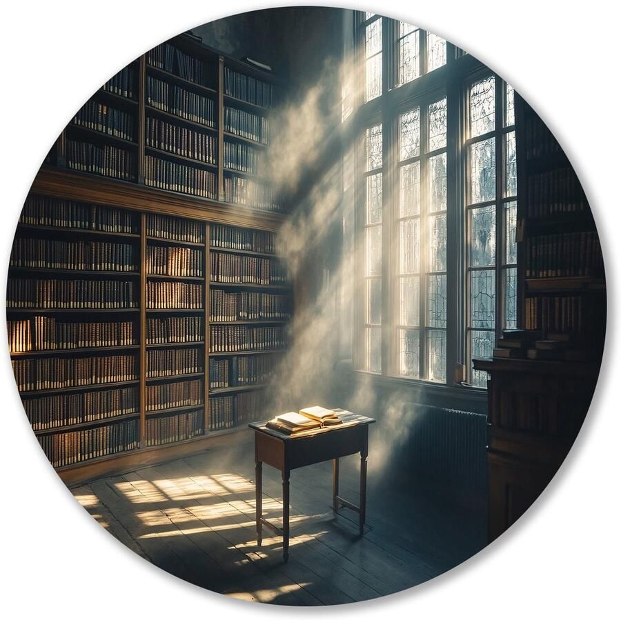 Zonovergoten klassieke bibliotheek muurcirkel Wandschalen boeken Realisme Metalen muurdecoratie rond Industriële muurkunst muurcirkel aluminium 80x80 cm